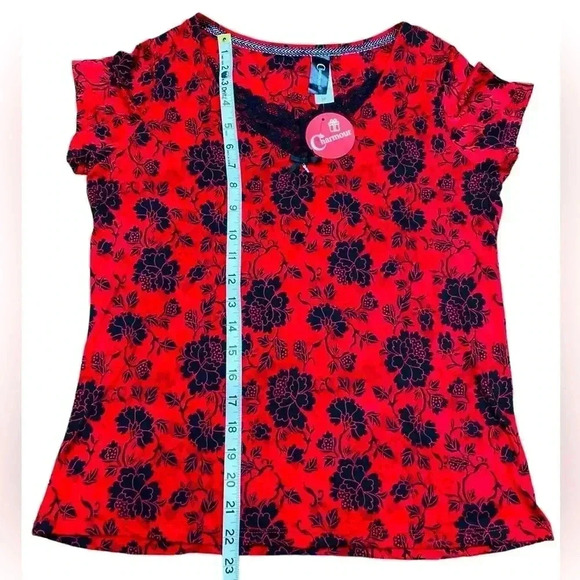 Charmour, Floral Red & Black Pajama Set - Cozy Comfort, Small 🌙 - Picture 8 of 11